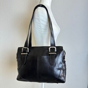 Patricia Nash Helmsley Black Leather Horse Shoe Satchel Shoulder Bag LARGE